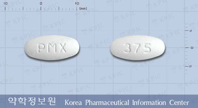 펜크라정375밀리그램(아목시실린-클라불란산칼륨(2:1)) 낱알 사진