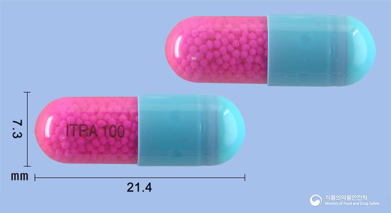 스파졸캡슐(이트라코나졸)(수출명:IconazoleCaps.100mg,KupitralCaps.100mg) 낱알 사진