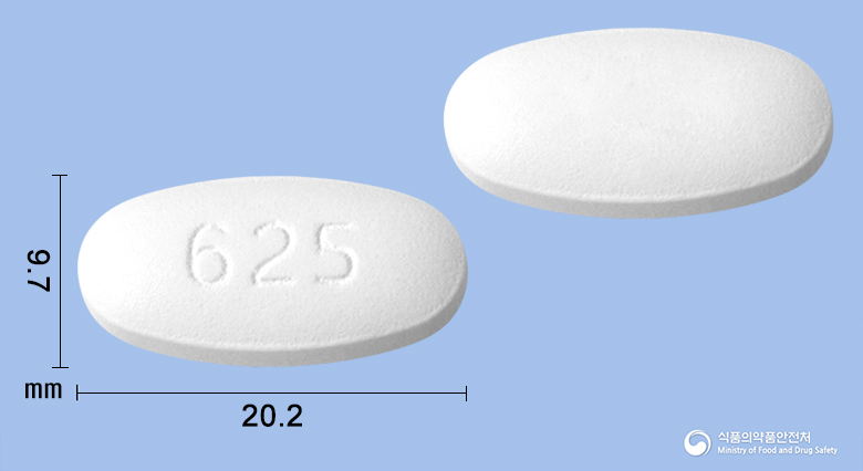 맥시크란정625밀리그램(아목시실린-클라불란산칼륨)(수출명:Amonalic 625mg tablets) 낱알 사진